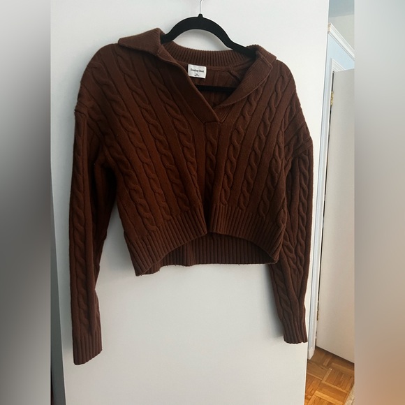 Sunday Best Brown V-Neck Cable Knit Sweater - Picture 2 of 4